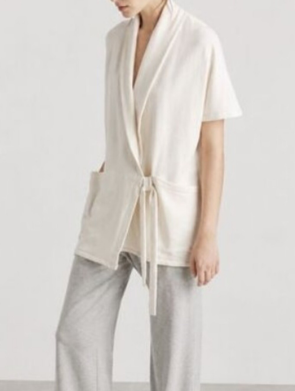 Eileen Fisher Kimono Wrap Cardigan Jacket Cotton Cream XXS XS Lagenlook Lounge